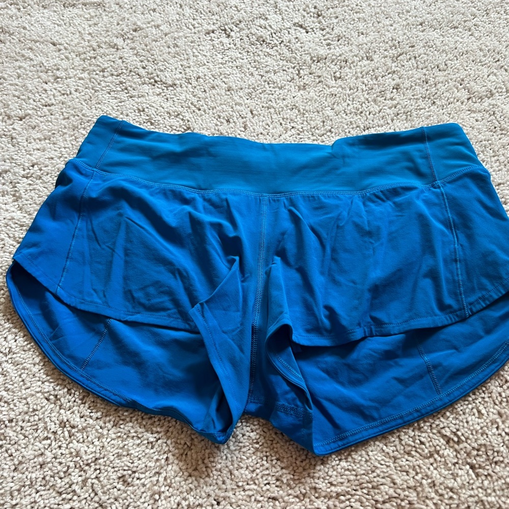 Blue Lululemon Speed Up low rise shorts. 2.5 inseam